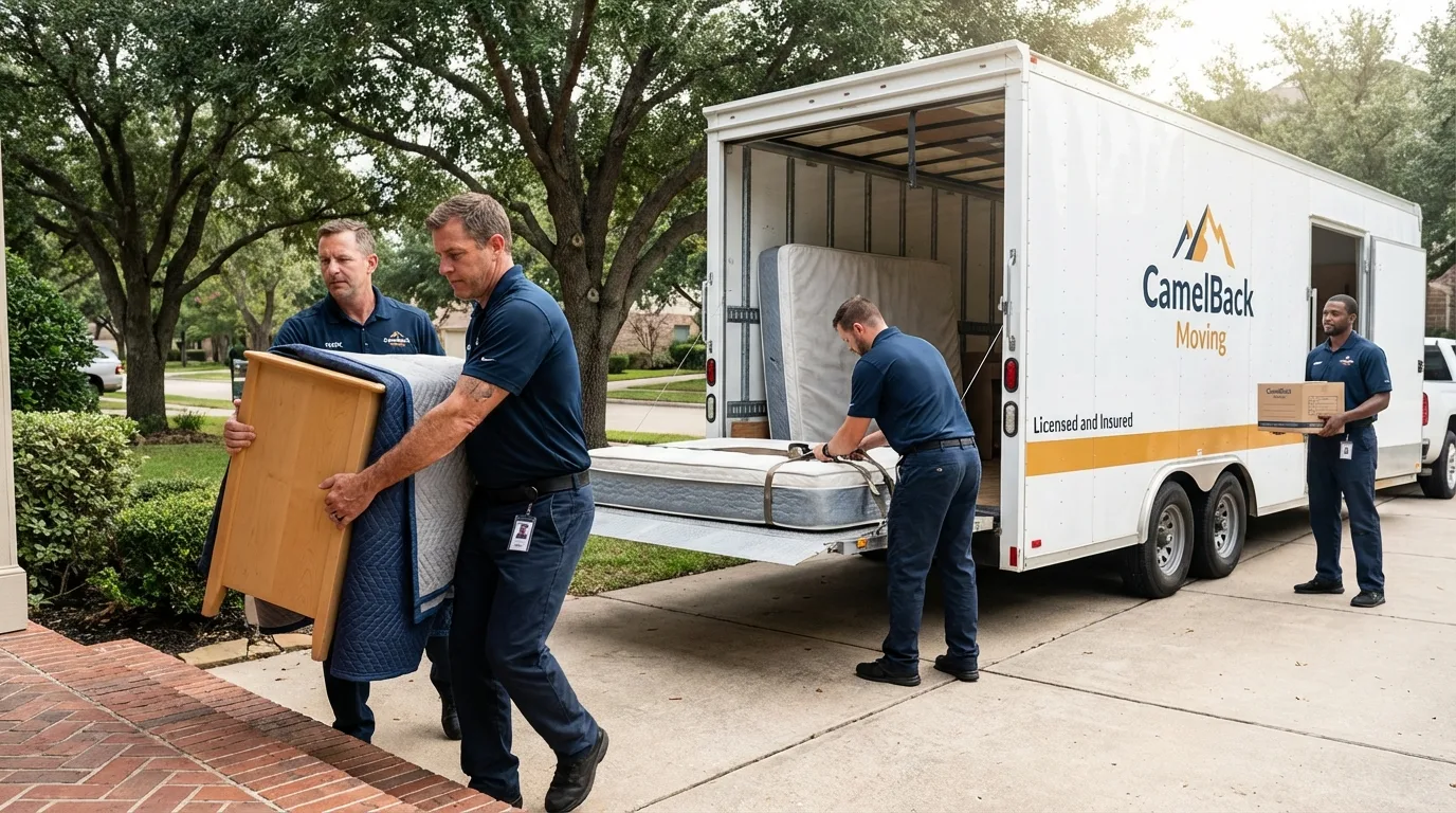 Crew loading residential truck for cross-state move from Bolivia, NC